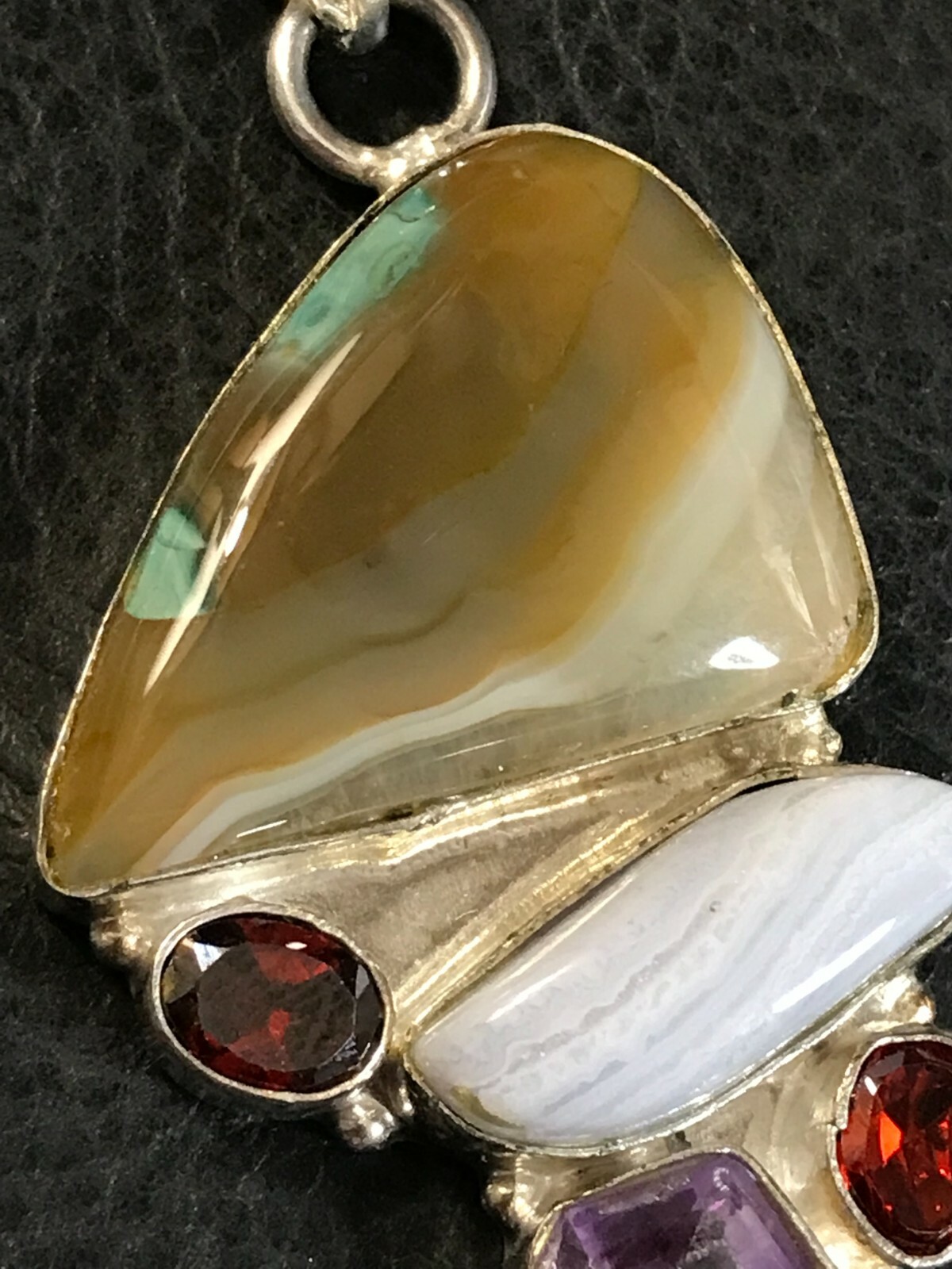 Amethyst Garnet White Agate Gemstones Modern Sterling Silver Pendant Necklace