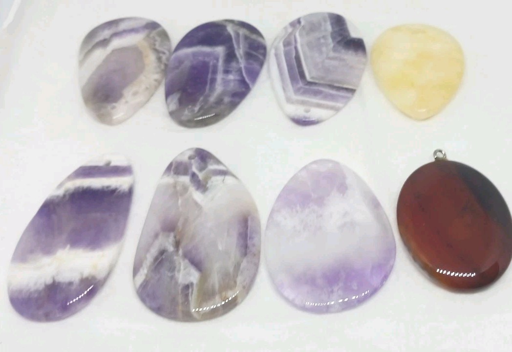 8 Gemstone Pendants Cabochon dyed drilled no bail jasper amethyst polish pendant