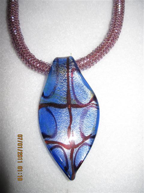 Peyote Tube Necklace with Glass Pendant…HANDMADE Original Design ONE OF A KIND