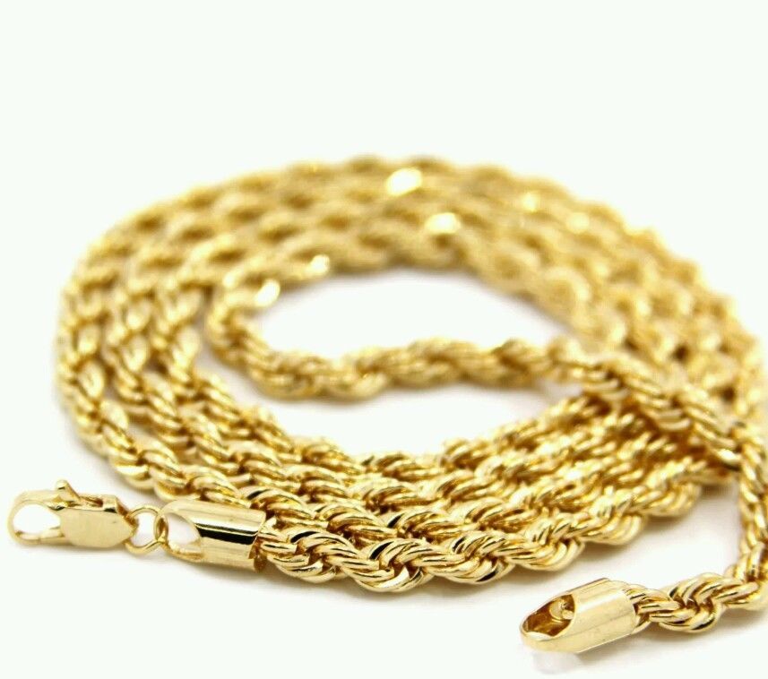 3MM ITALIAN Unisex TEN (10) 14K Gold Plated Twist Cut Rope Chain 24” long