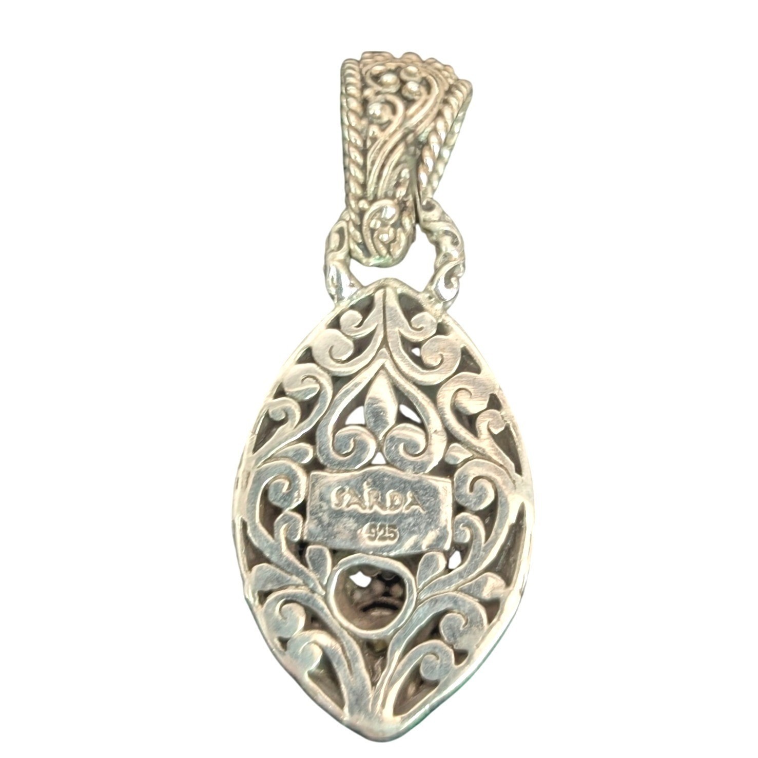 Sarda Sterling Silver 925 Balinese Artisan Peach Pink Gemstone Pendant 1.75″