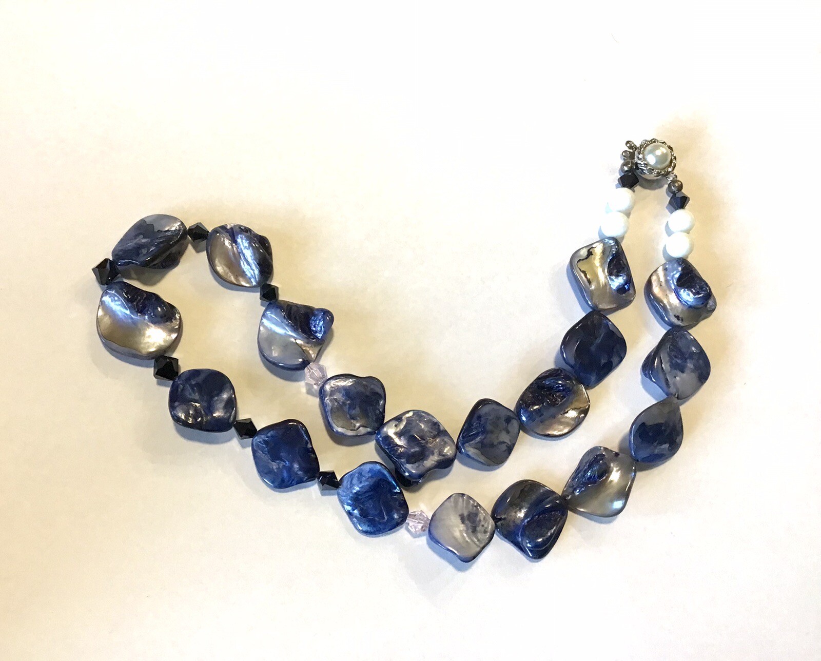 Jewelry Necklace Blue Blister Pearls Crystals Shell Pearls Artisan Handcrafted