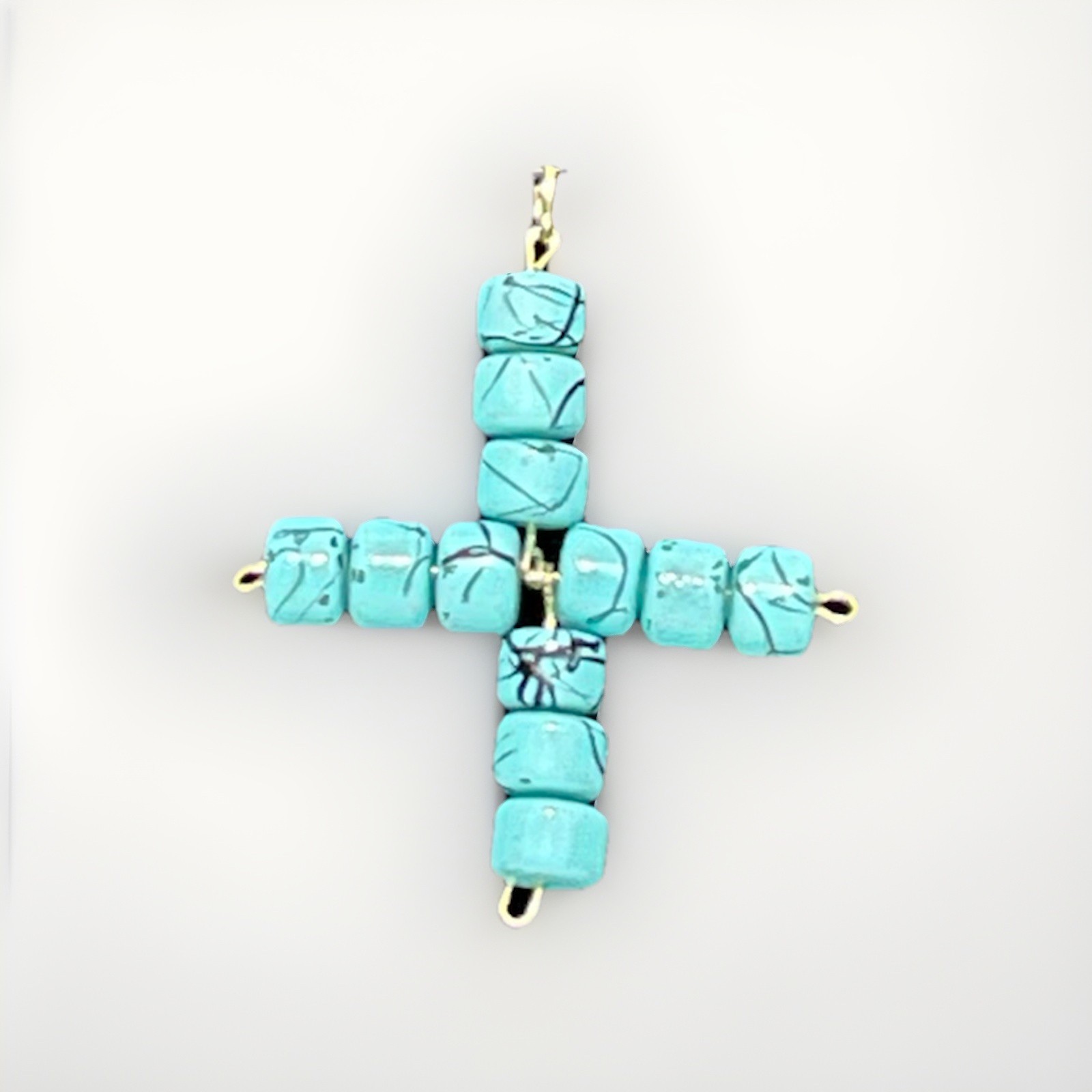 Beaded Cross Pendant Handmade Blue Beads Religious Jewelry
