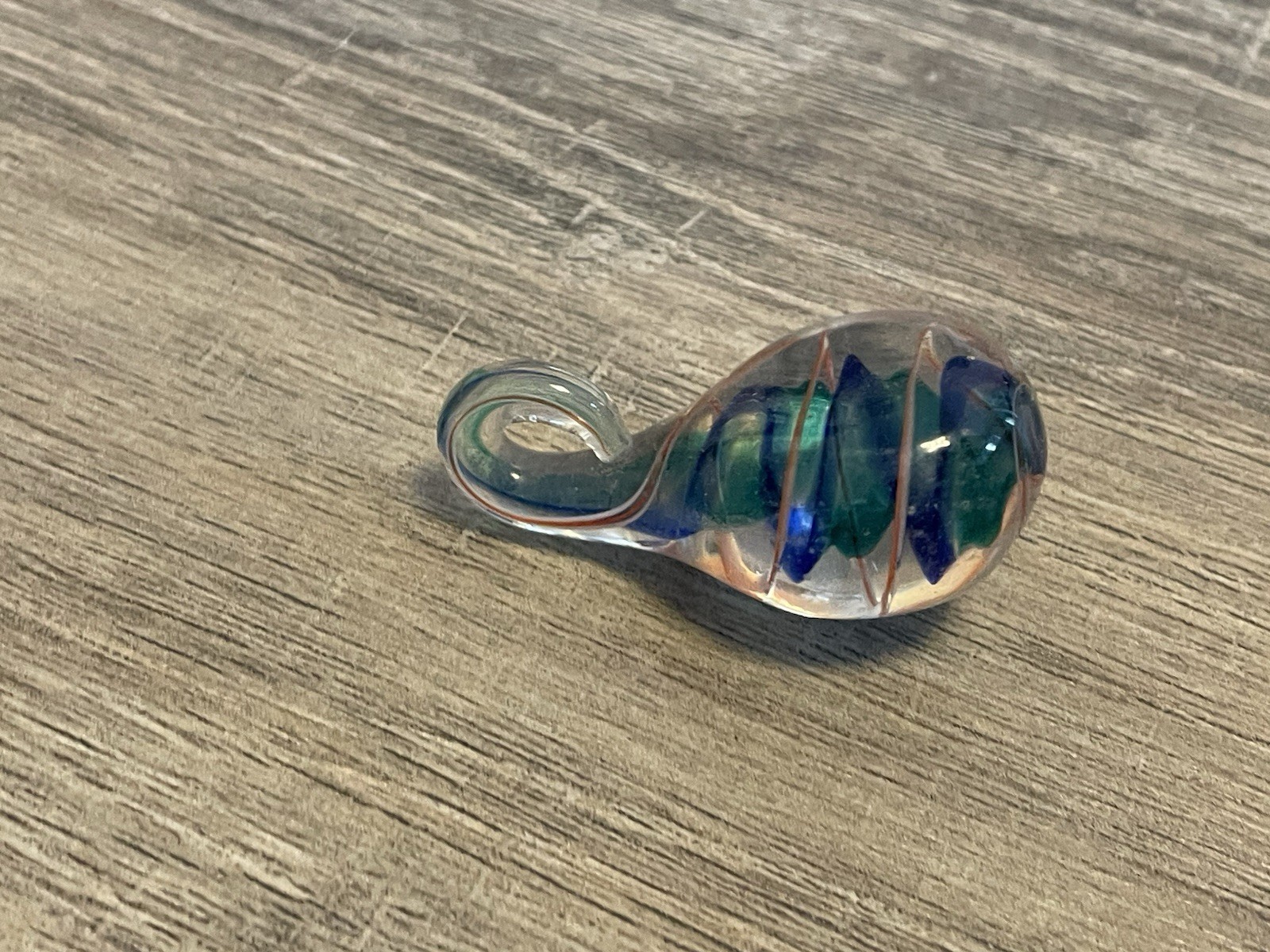 Hand Blown Art Glass Pendant Blue Green Swirl Teardrop 1.8” Tall O15