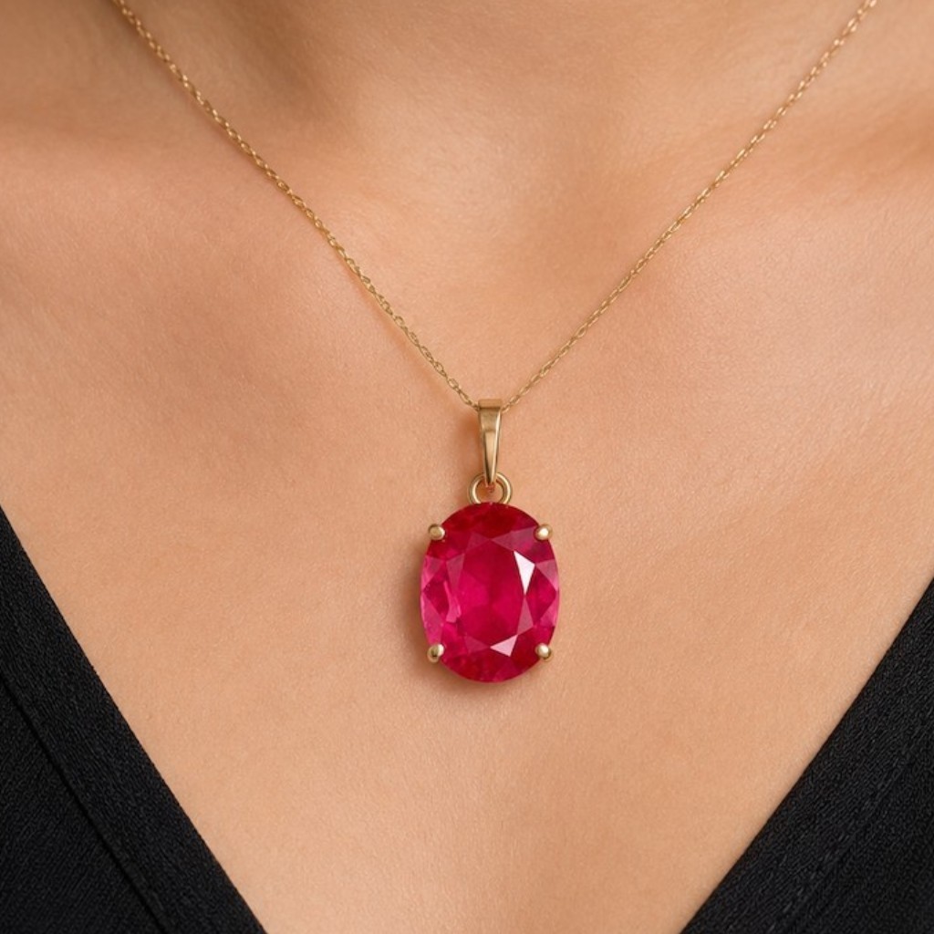 Certified 8.25 Ct Ruby Pendant Gemstone Gold Plated Men Women Gift