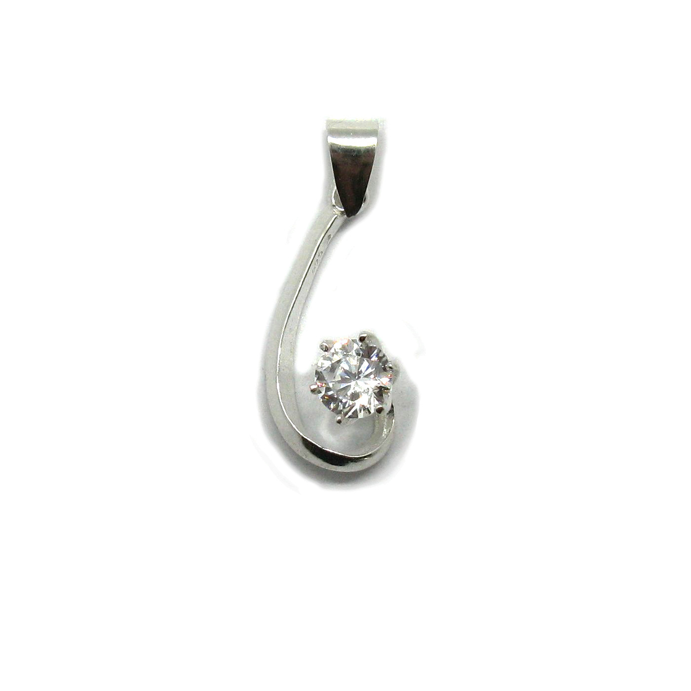 Sterling silver pendant solid 925 with 6.5mm round cubic zirconia PE000310