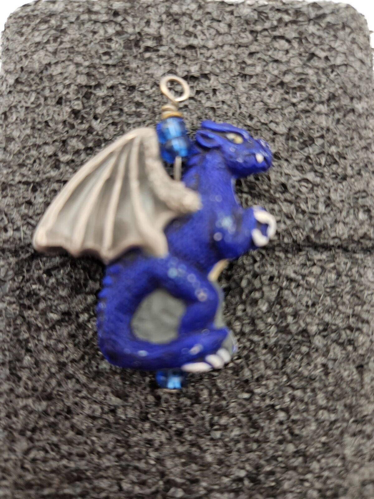 Blue Dragon Necklace Handmade Ceramic Clay Beads Black Cord Lobster Claw Clasp
