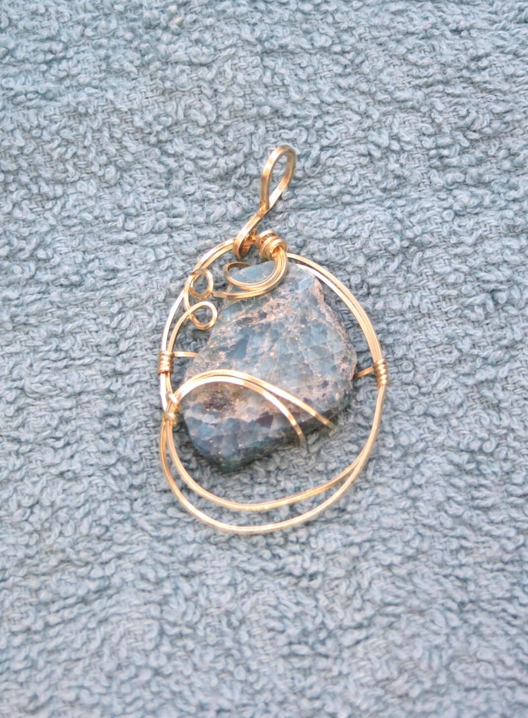 Blue wire wrap Apatite crystal gemstone pendant