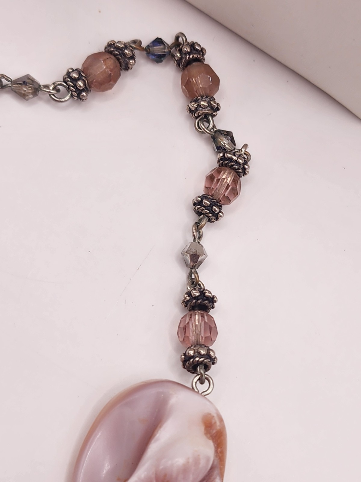 Vintage Artisan Crafted Large MOP Shell With Pink Fauceted Crystal Pendant