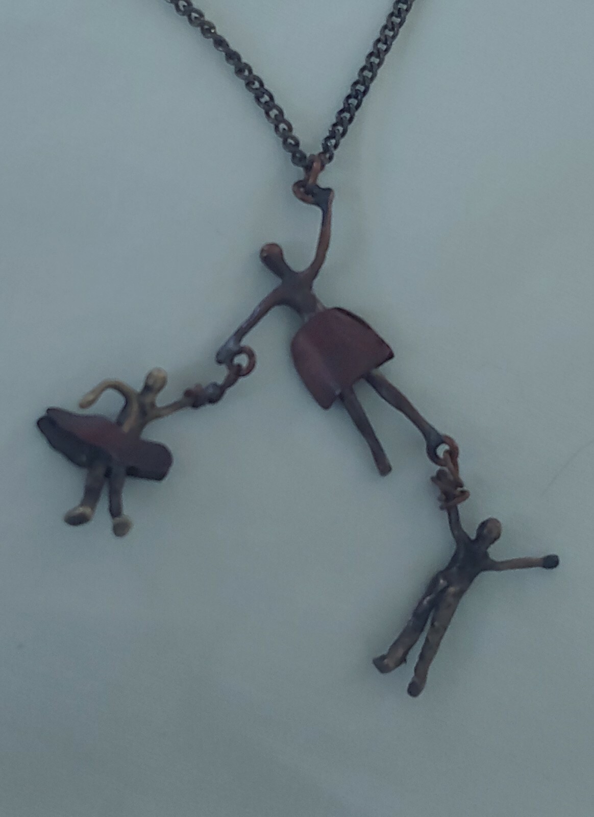 Met Opera Bronze Dancer Ballerina Trio Necklace Made In The USA 19.5″ Chain