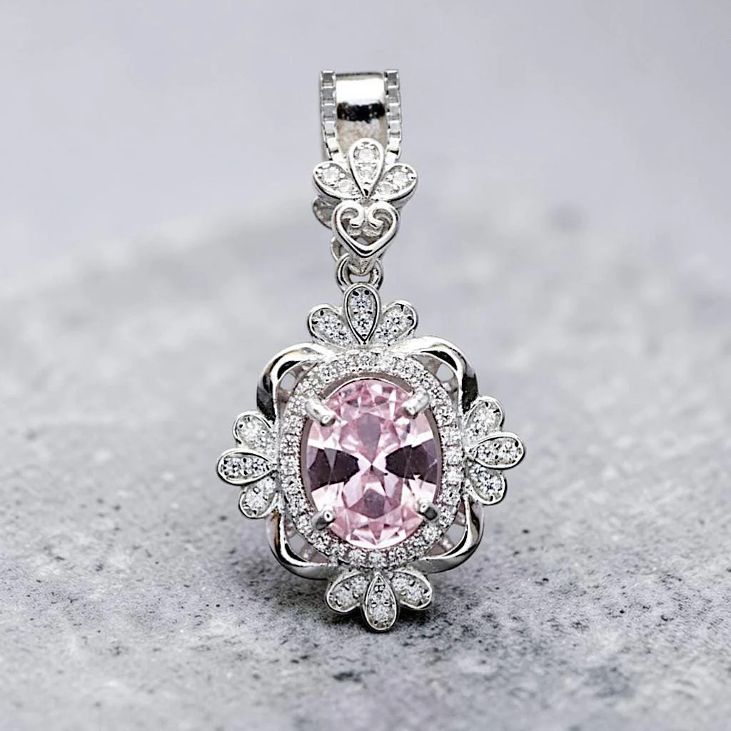 Pink Morganite Necklace – Sterling Silver Flower Gemstone 2.5 CT Morganite