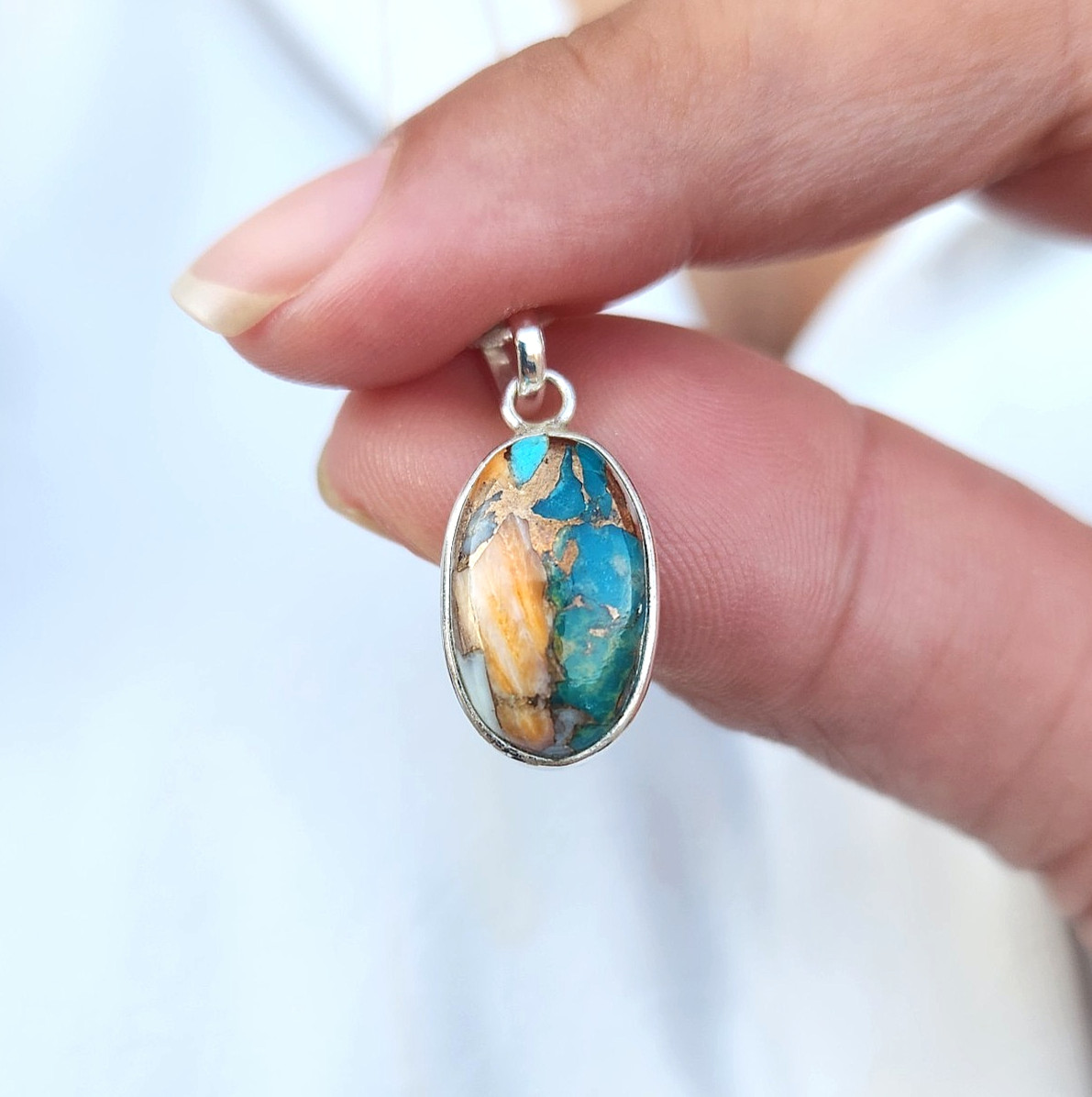 Spiny Oyster Turquoise Pendant, Sterling Silver Turquoise Pendant, USA Seller