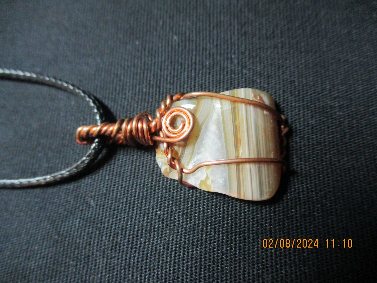 Wire Wrapped NATURAL Lake Superior Polished Banded AGATE 18 inch Necklace A-200