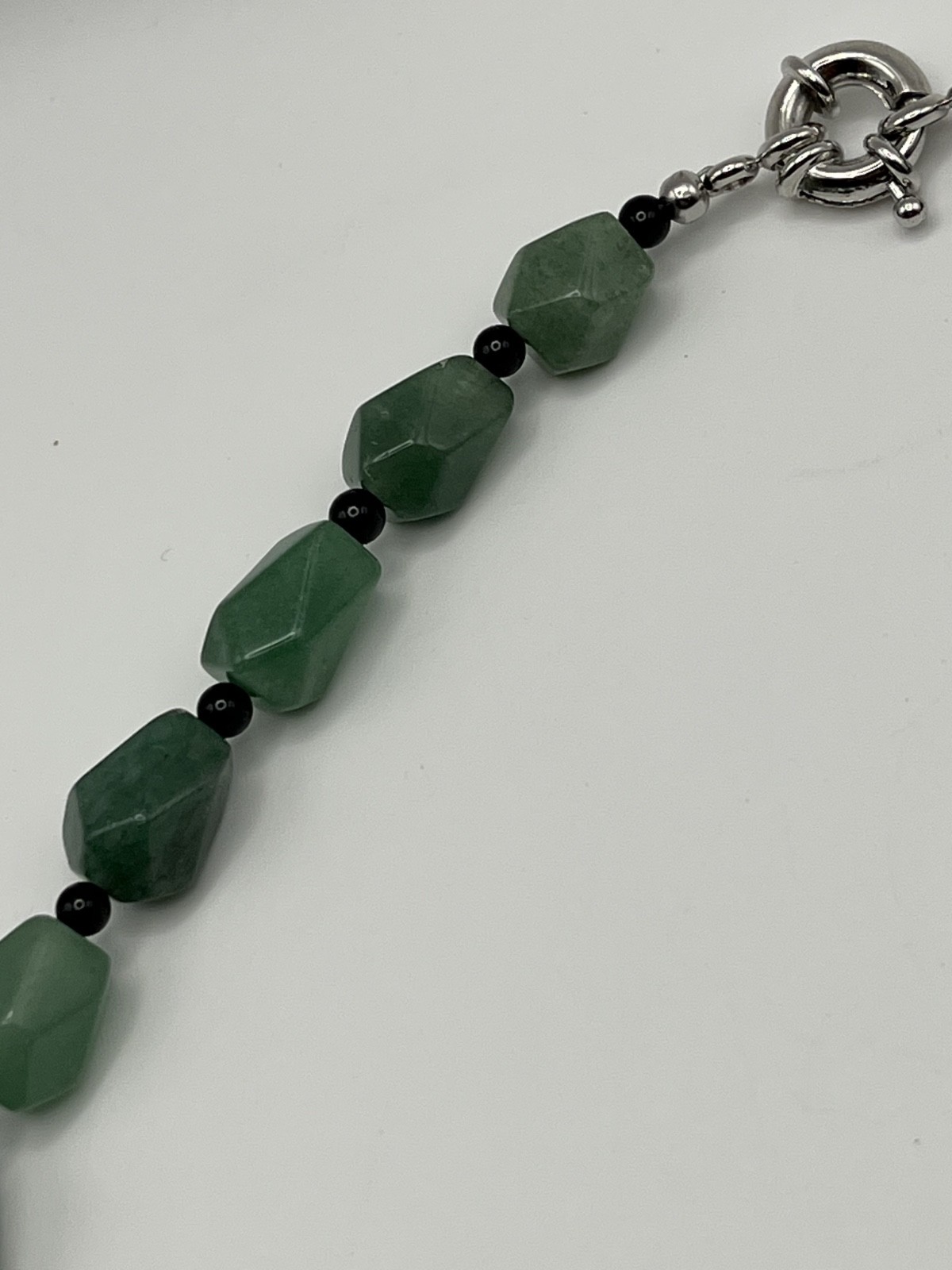 Green Aventurine Rough Faceted Chunk Bead Necklace Lobster Clasp 20″