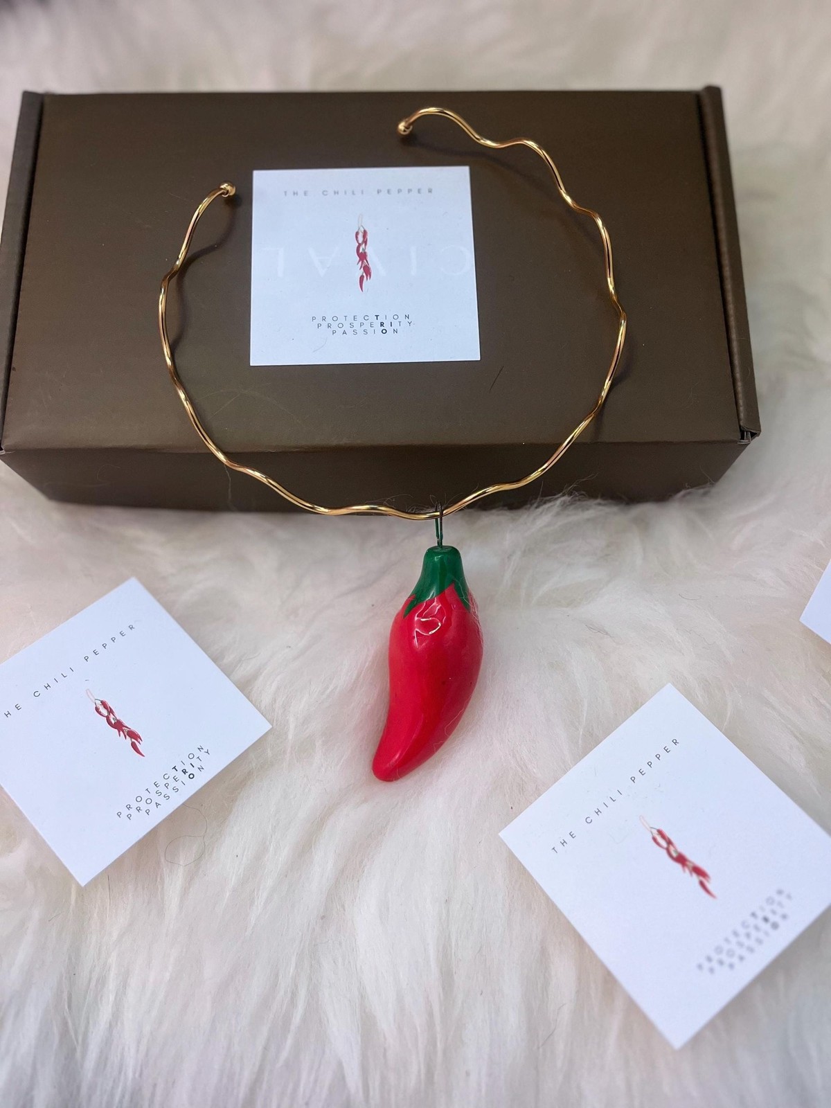 18k Gold Plated Ceramic Chili Pepper Choker protection, prosperity, passion