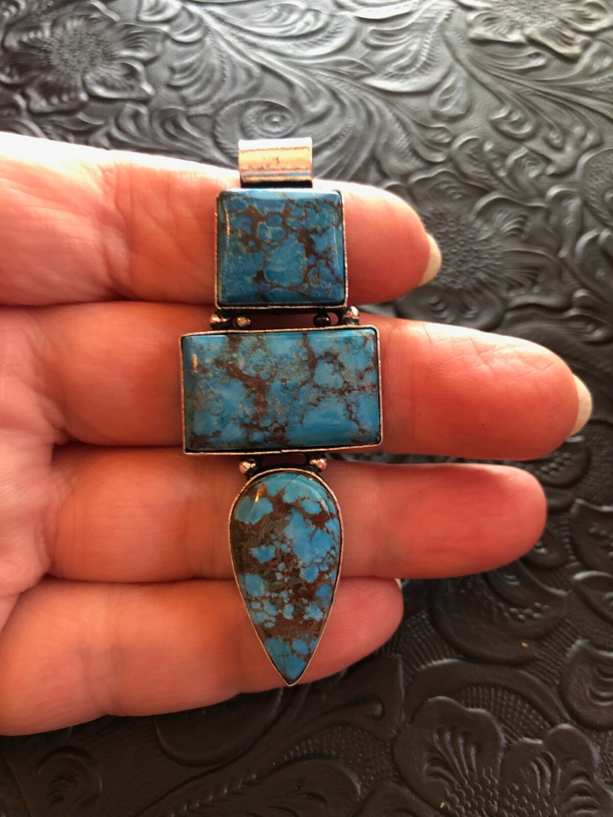 Blue Hubei Turquoise Totem Pendant 2.5″ Artisan Handcrafted