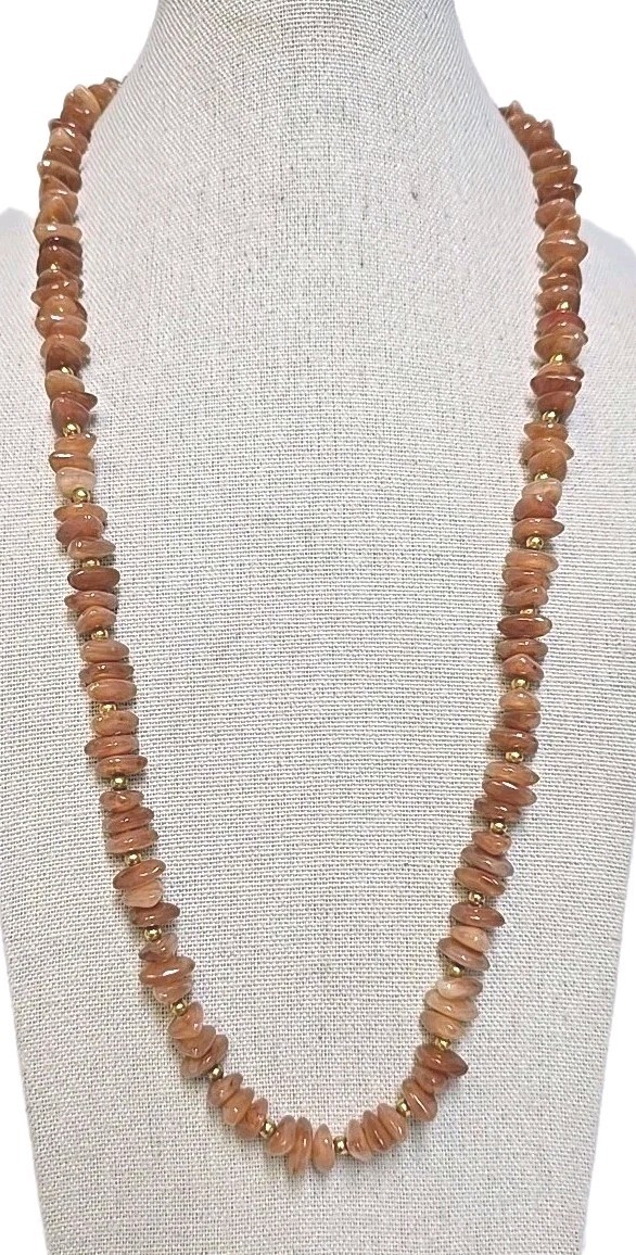 Natural Pink Sunstone Beaded Chipped 24 Inch Necklace