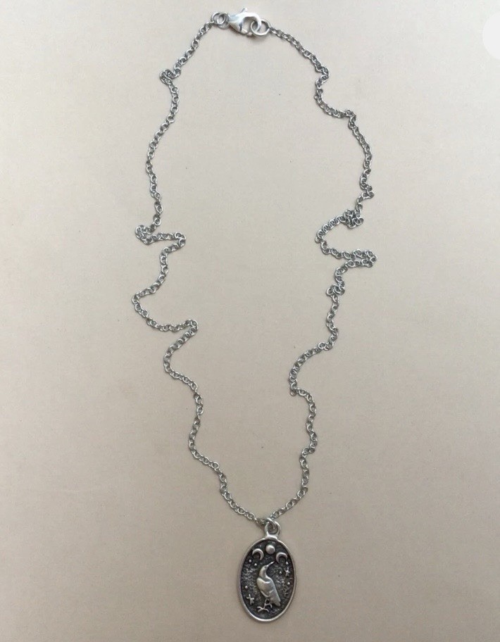 OXIDIZED SILVER SUNDANCE-LIKE CHARM HANDMADE ARTISAN JEWELRY NECKLACE