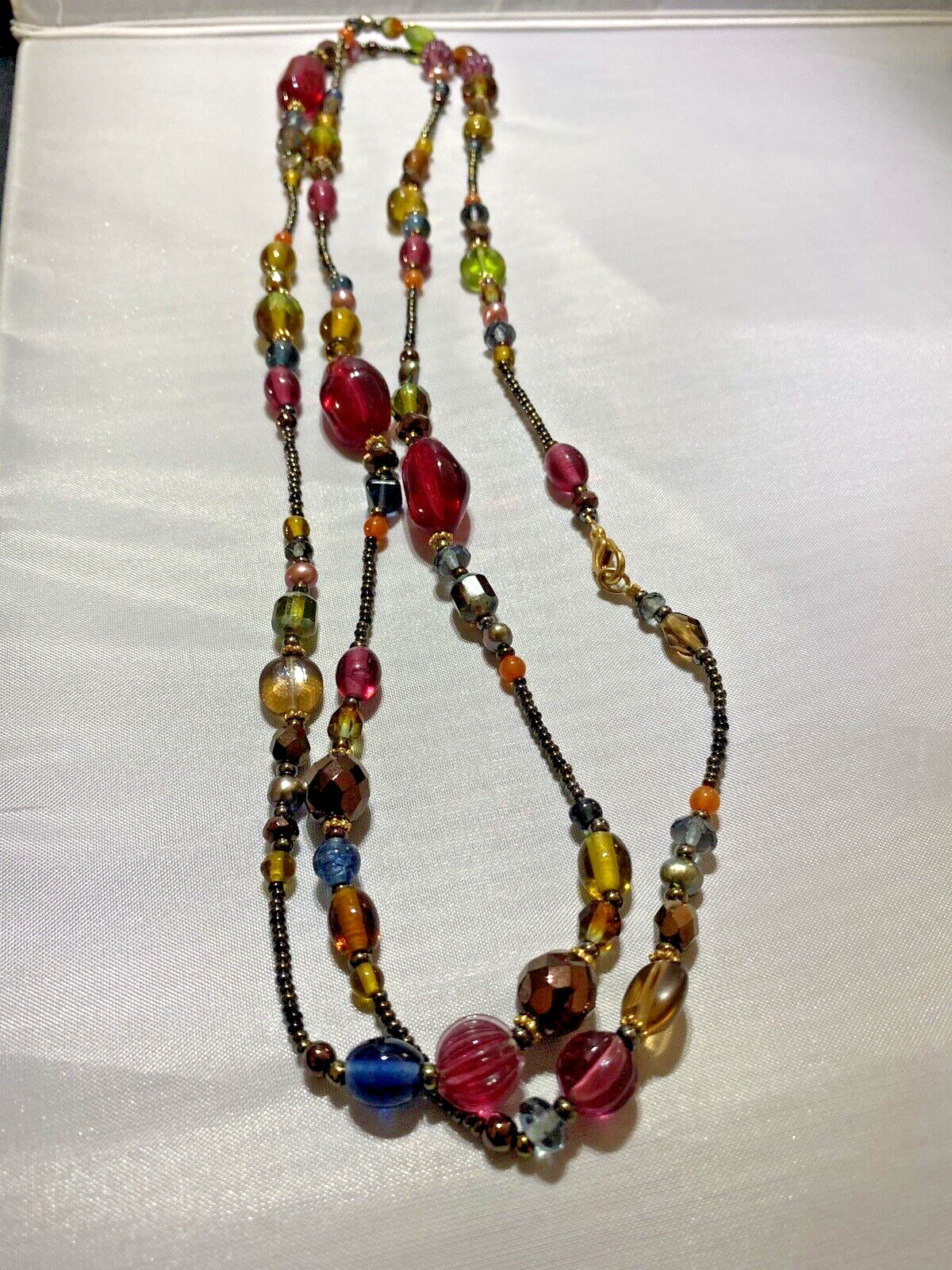 Beaded Necklace Variety Of Glass Acrrylic Beads Various Shapes Bohemian Artisan