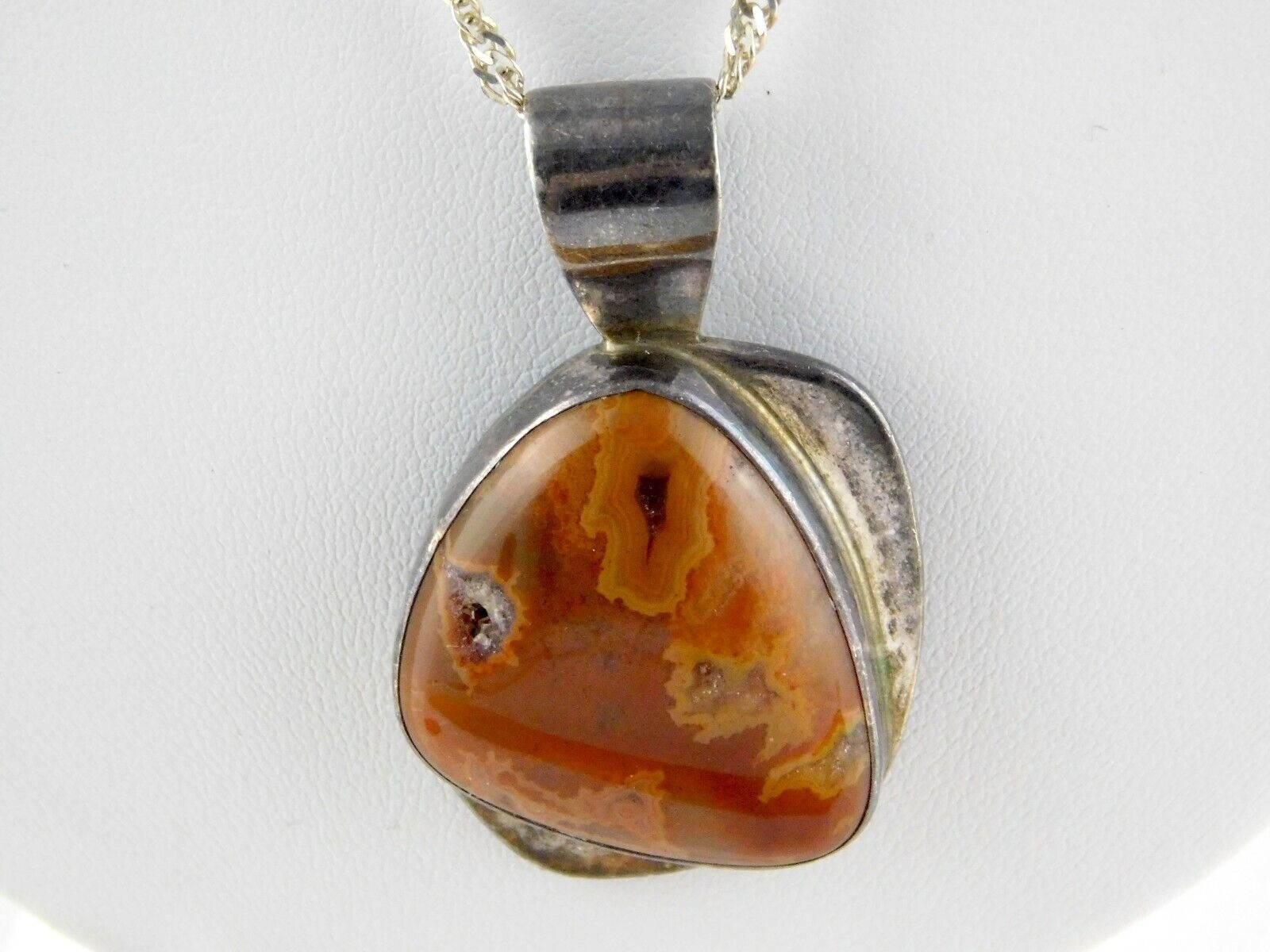 Southwestern LWM Signed Sterling Silver Red Orange Jasper Pendant Necklace 24 In