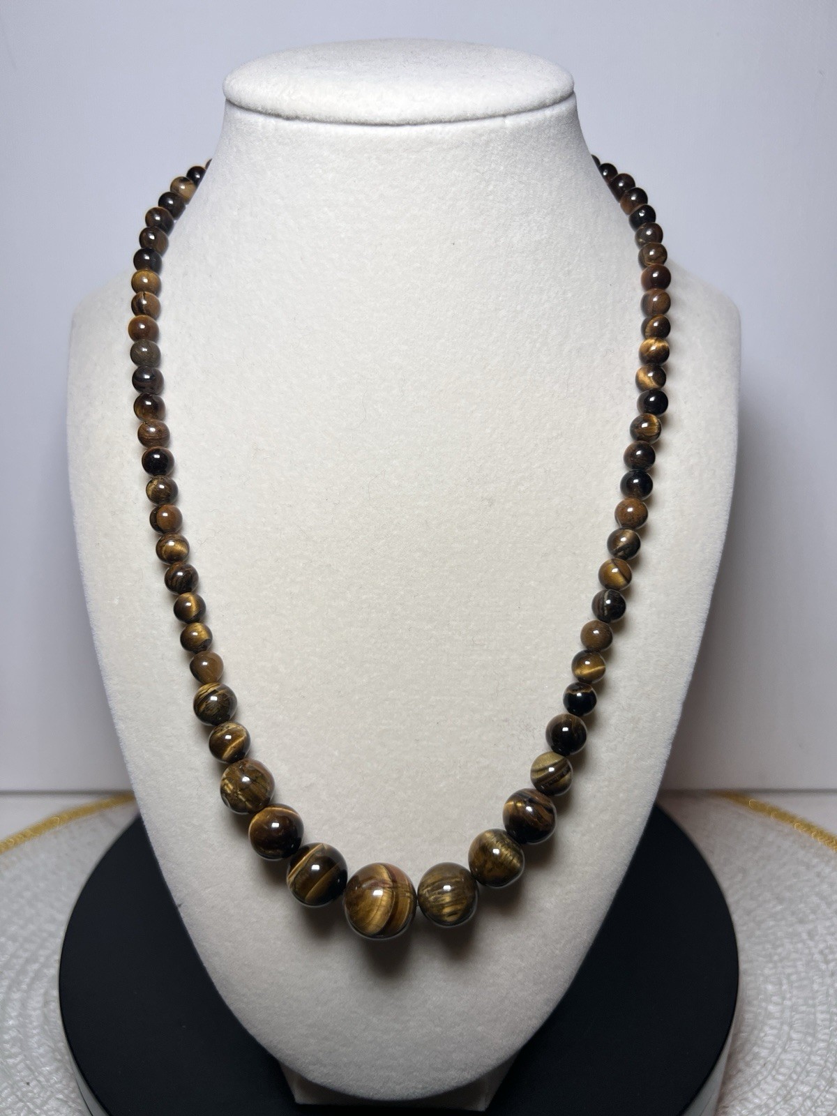 Tigers Eye Beaded Necklace – Beads 14 mm, 11 mm, 10 mm, & 8 mm – necklace 20 in.