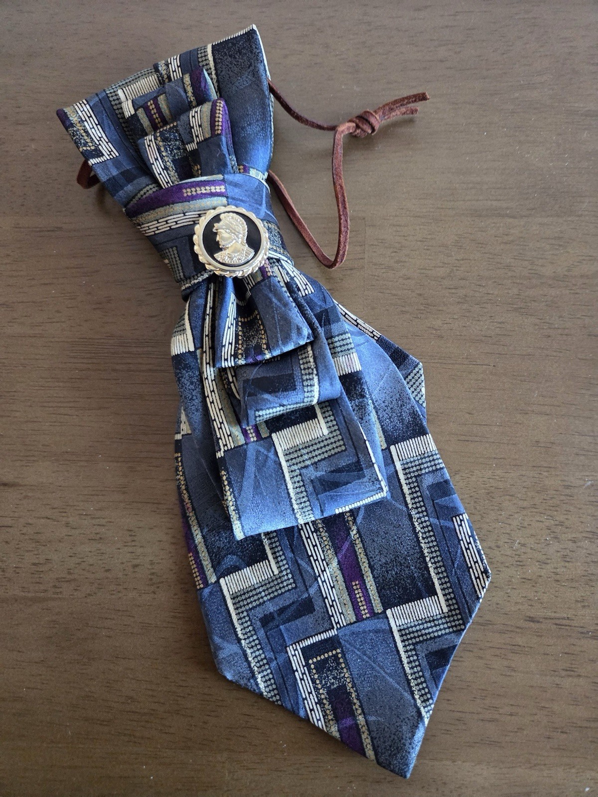 Repurposed Silk Tie necklace With Vintage Jewelry Pieces