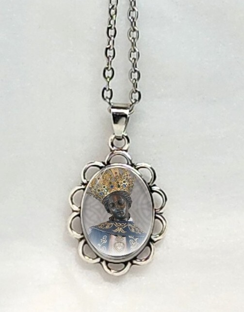 Our Lady Of Africa Picture Pendant Cabochon Saint Photo Jewelry w/ Necklace
