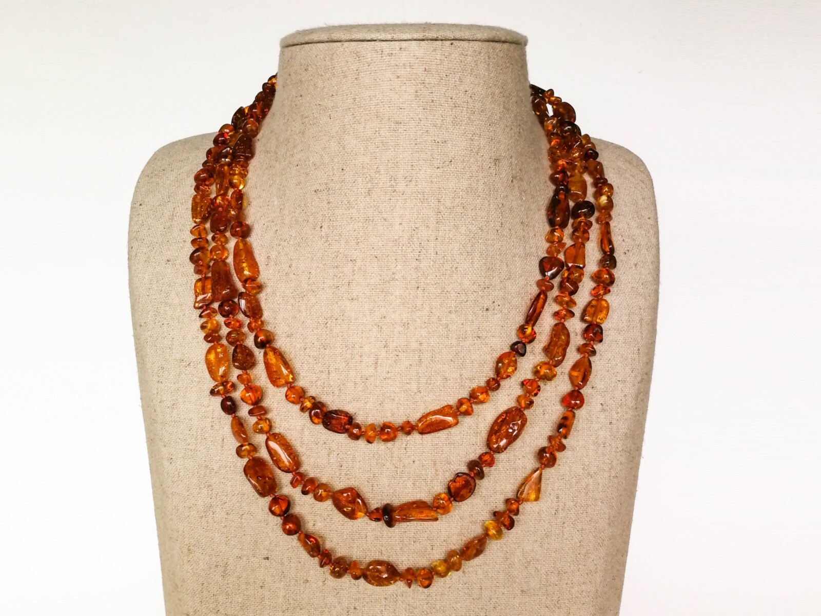 Natural Baltic Amber TORVELA necklace cognac color oval baroque beads 1,3oz 70in