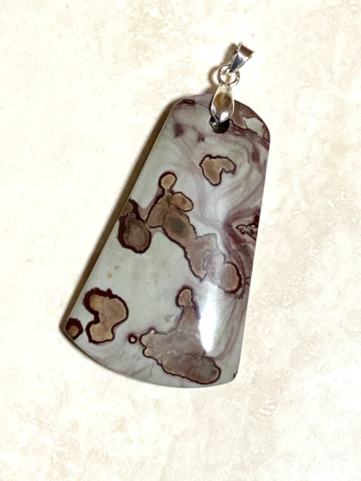 Natural Polychrome Jasper Pendant, Large Genuine Green Brown Gemstone Pendant