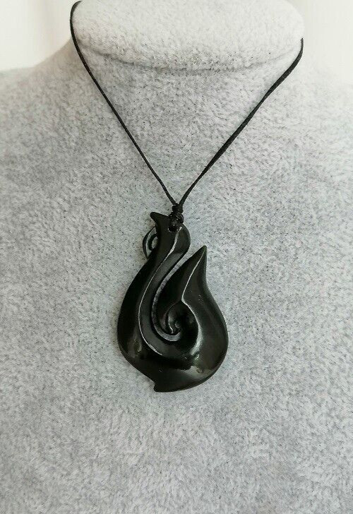 New Zealand Maori style Hei Matau Fish Hook Jade pendant 45mmL x 25mmW Unisex