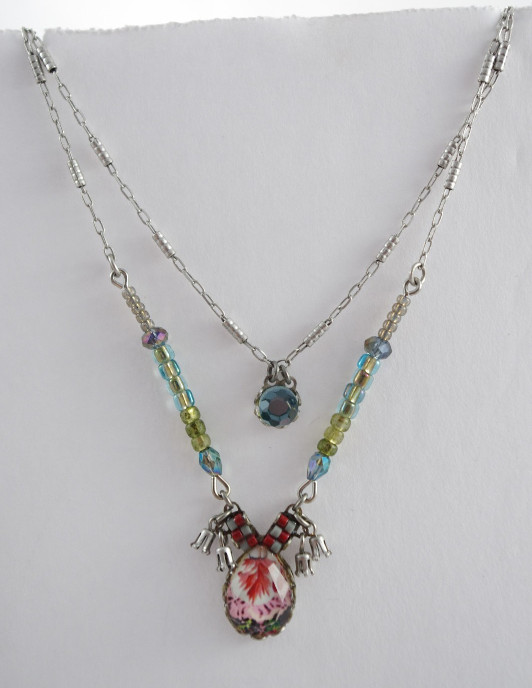 Vintage Ayala Bar 2 Strands Detachable Necklace in Reds, Gray, Blues & Greens