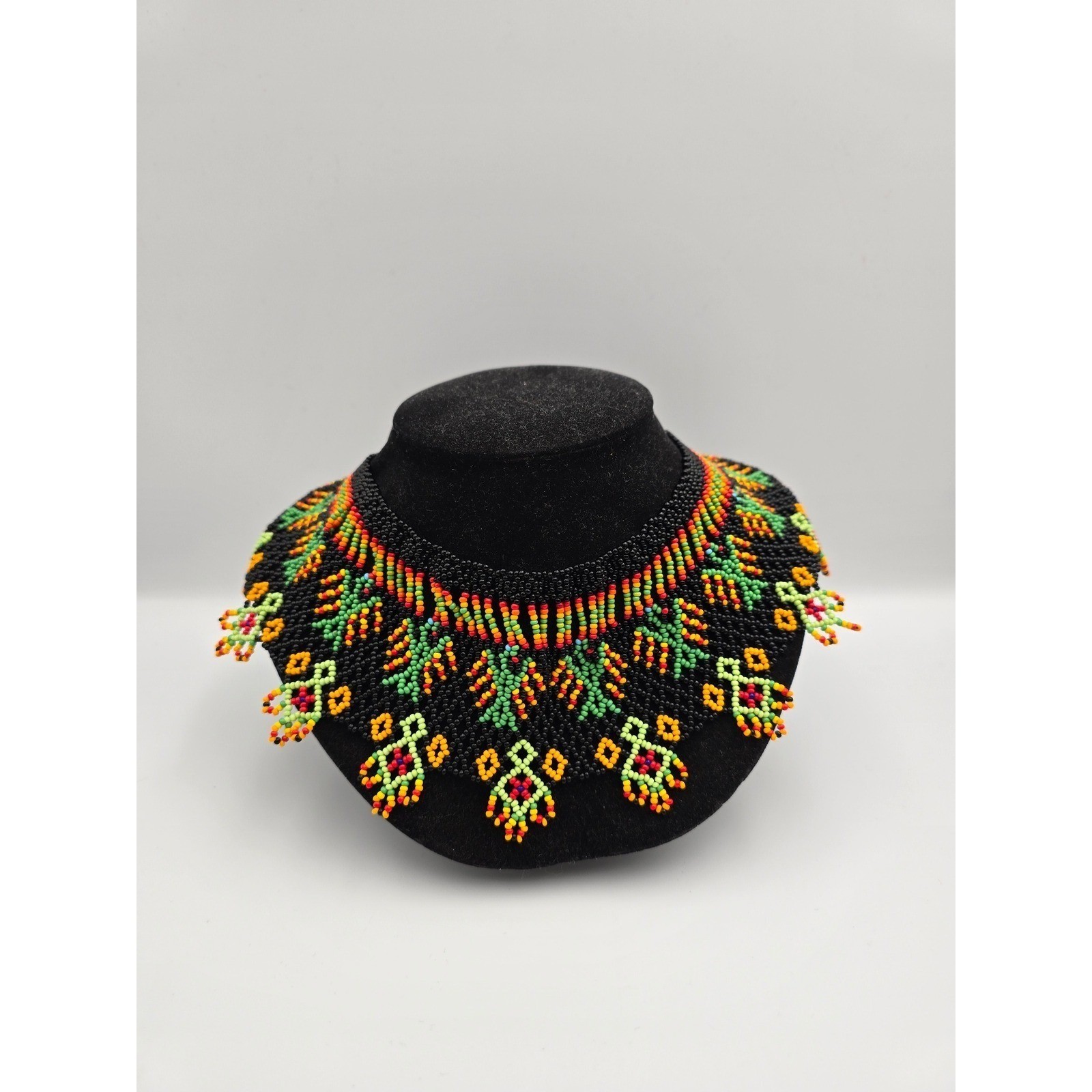 Handmade Beaded Choker Necklace Statement Multi Color Geometric Tribal Boho