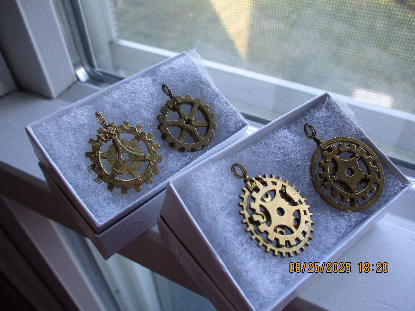 Handmade steampunk gold-toned gear pendants | Set of 4
