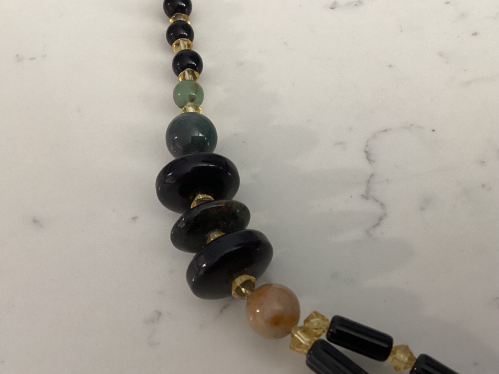 AUTHENTIC VERY UNIQUE GEMSTONE JADE, ONYX, QUARTZ LARGE PENDANT NECKLACE NR