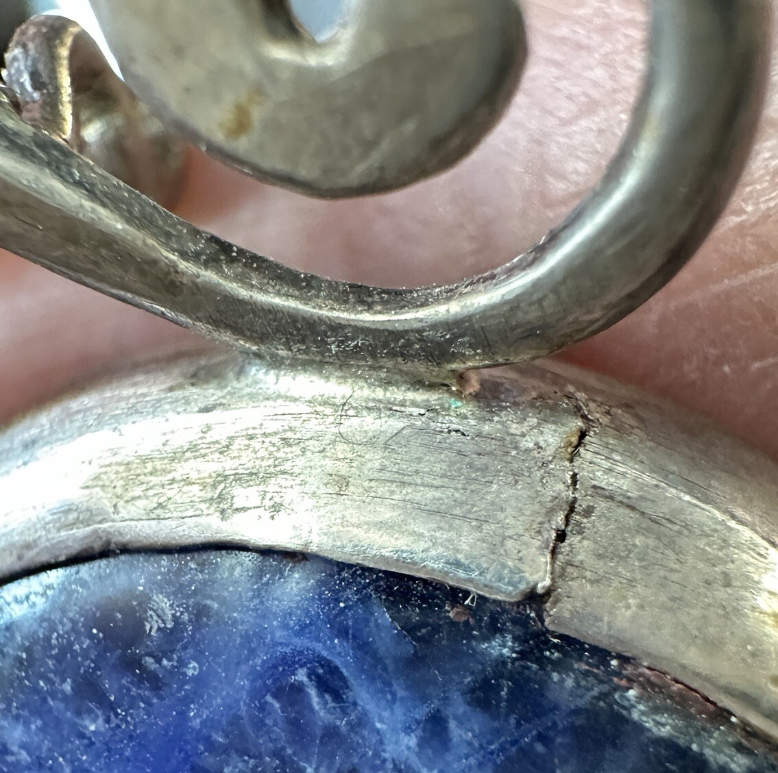 Artisan Pendant 2.25 Inch Sodalite Blue Oval SS Signed 925 Sterling 21.9g READ