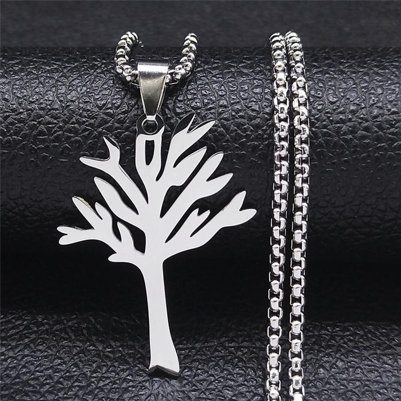 2Pcs Hollow Tree of Life Necklace Titanium Steel Pendant Lover Dad Friend Gift