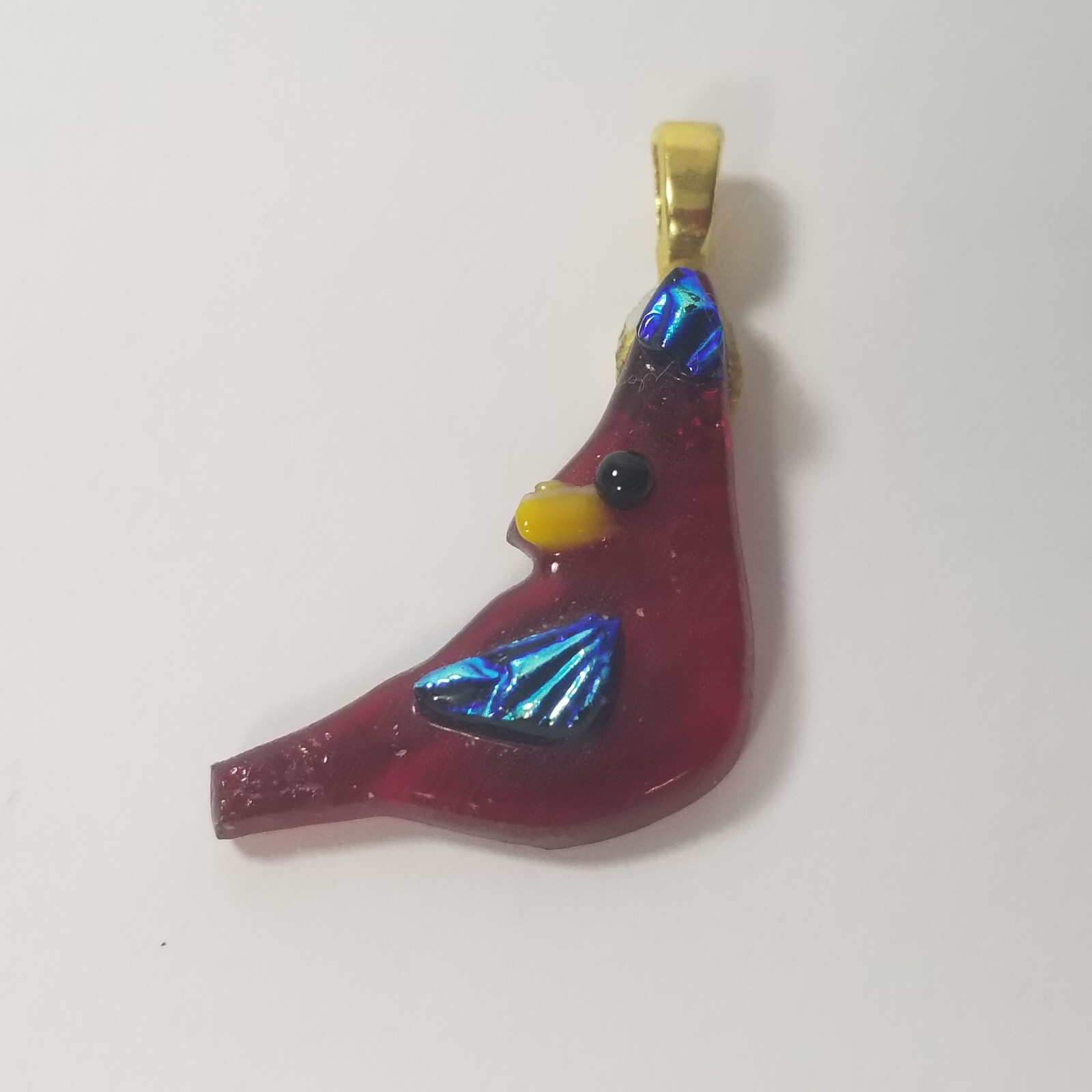 OOAK Handmade Lampwork Glass Pendant or Ornament – Red Bird Cardinal Abstract