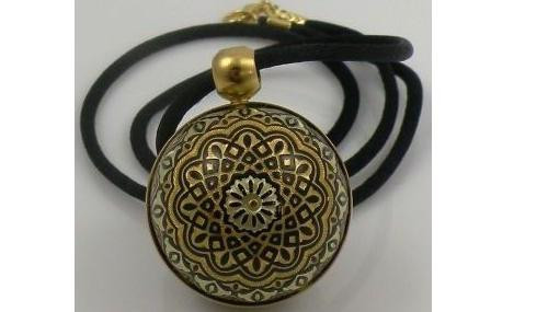 Damascene Gold Geometric Design Ball Pendant by Midas of Toledo Spain