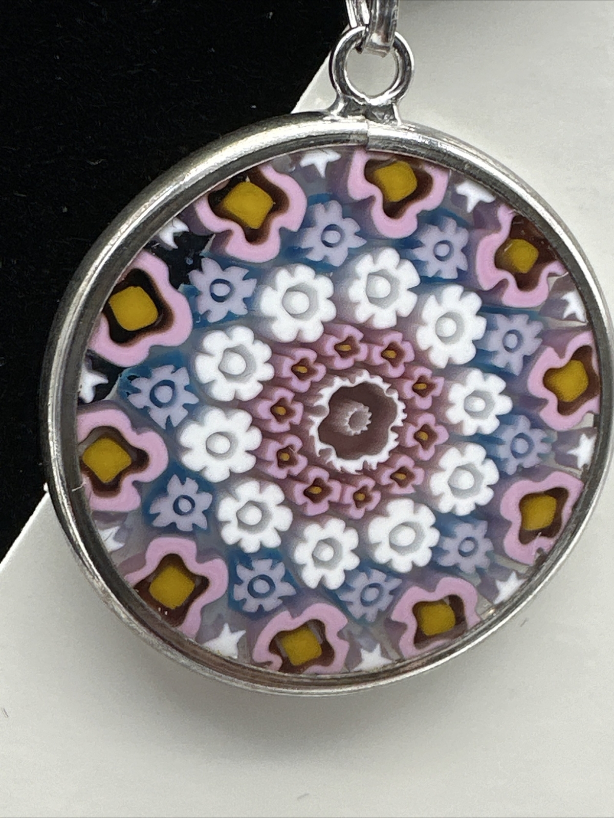 Murano Millefiori Pendant Necklace 25mm Venetian Glass Vintage (MZ-29)