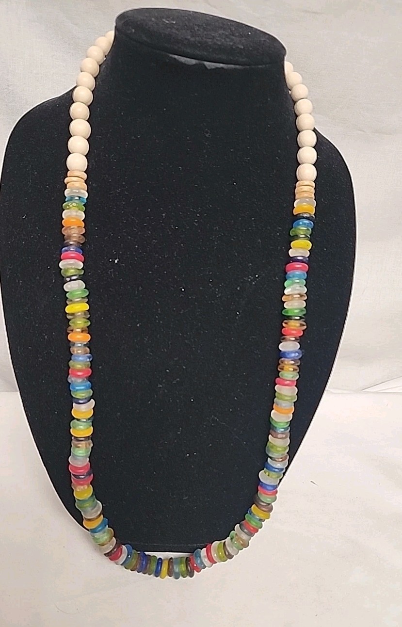 Artisian Multicolor African Recycled Glass Frost Necklace Rainbow Color Tribal