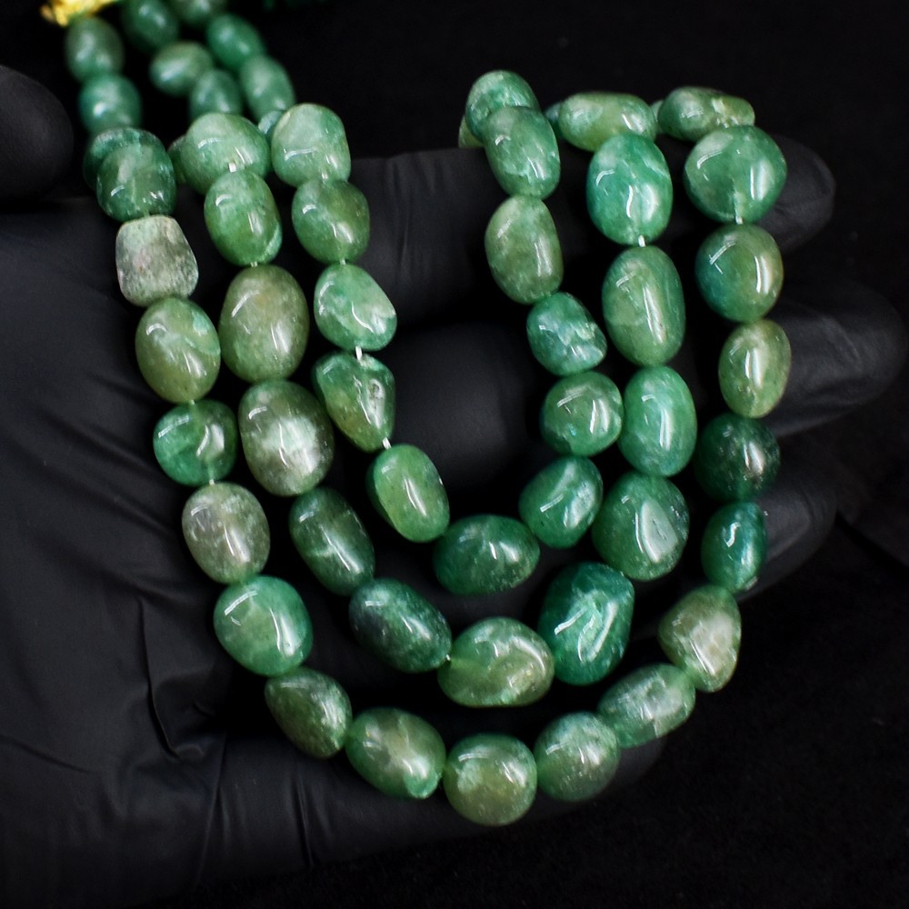 3 Strand 746.00 Cts Best Excellent Green Emerald Necklace Jewelery RK 03 E710