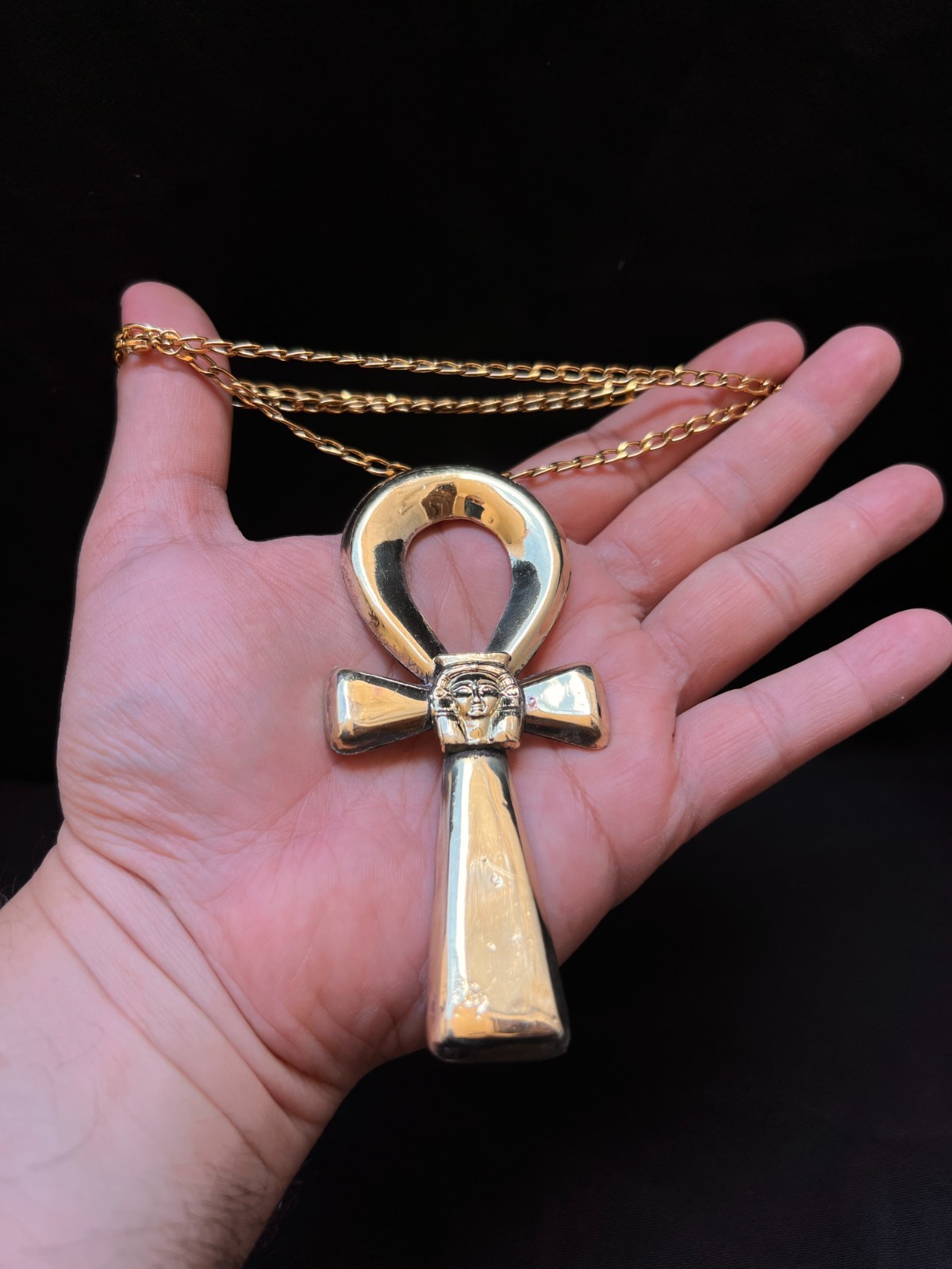 Brass Ankh Key of Life with Hathor Ancient Egyptian Protection Symbol