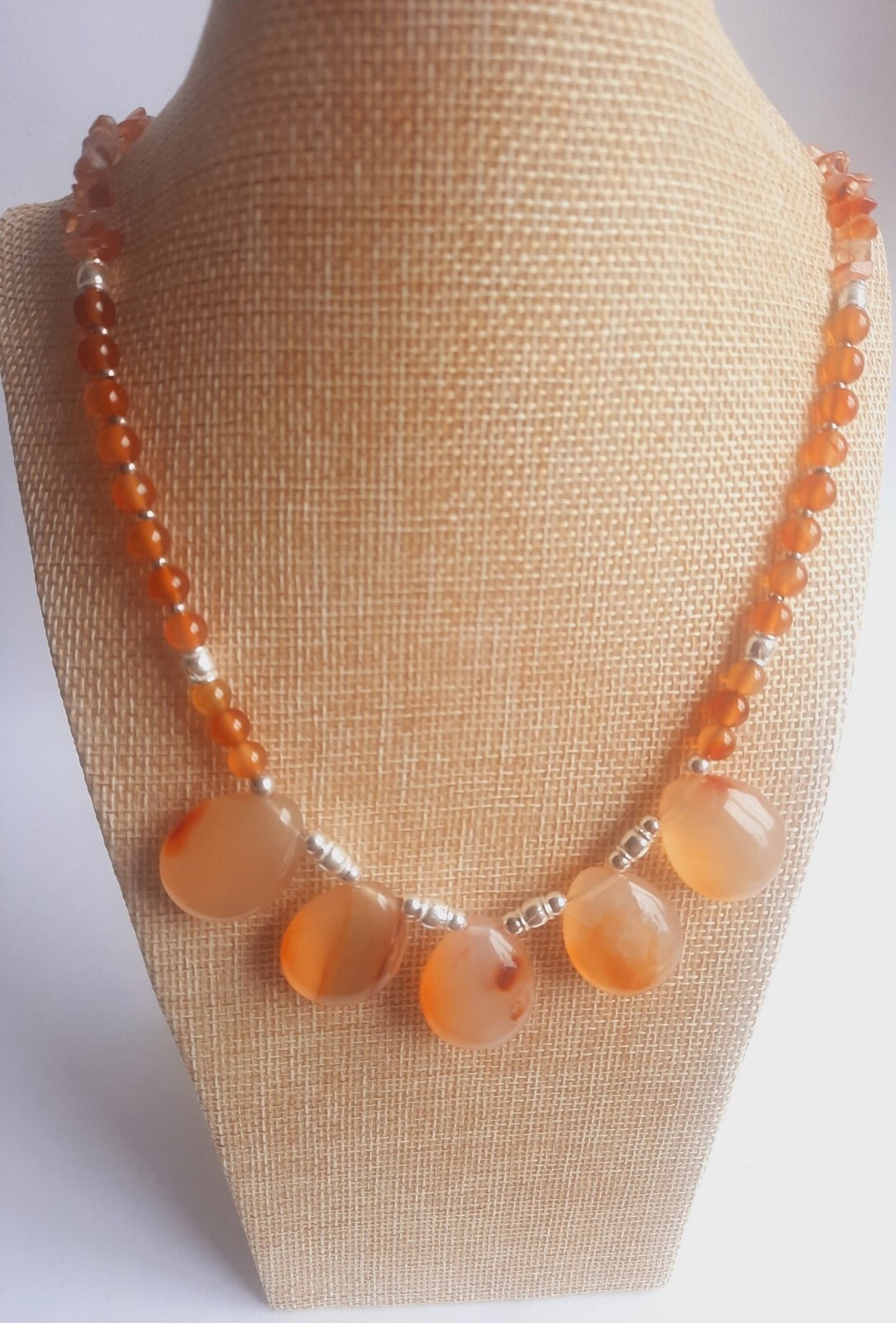 Orange Carnelian and / 950 Sterling Silver Necklace 17 1/2″ Length