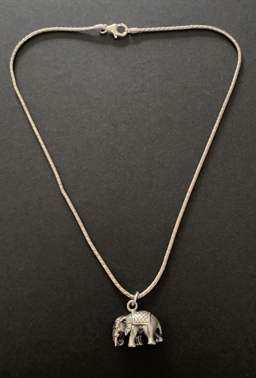 Vintage Detailed Elephant Charm Necklace On 925 20cm Silver Snake Chain – SS01