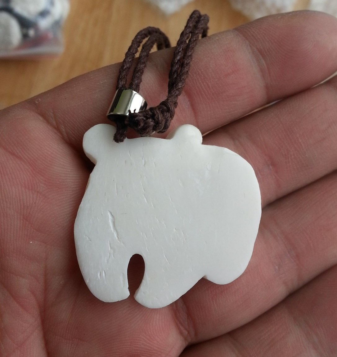 Walking Panda Buffalo Bone Hand Carving Pendant w/ Sterling Silver Bale Necklace