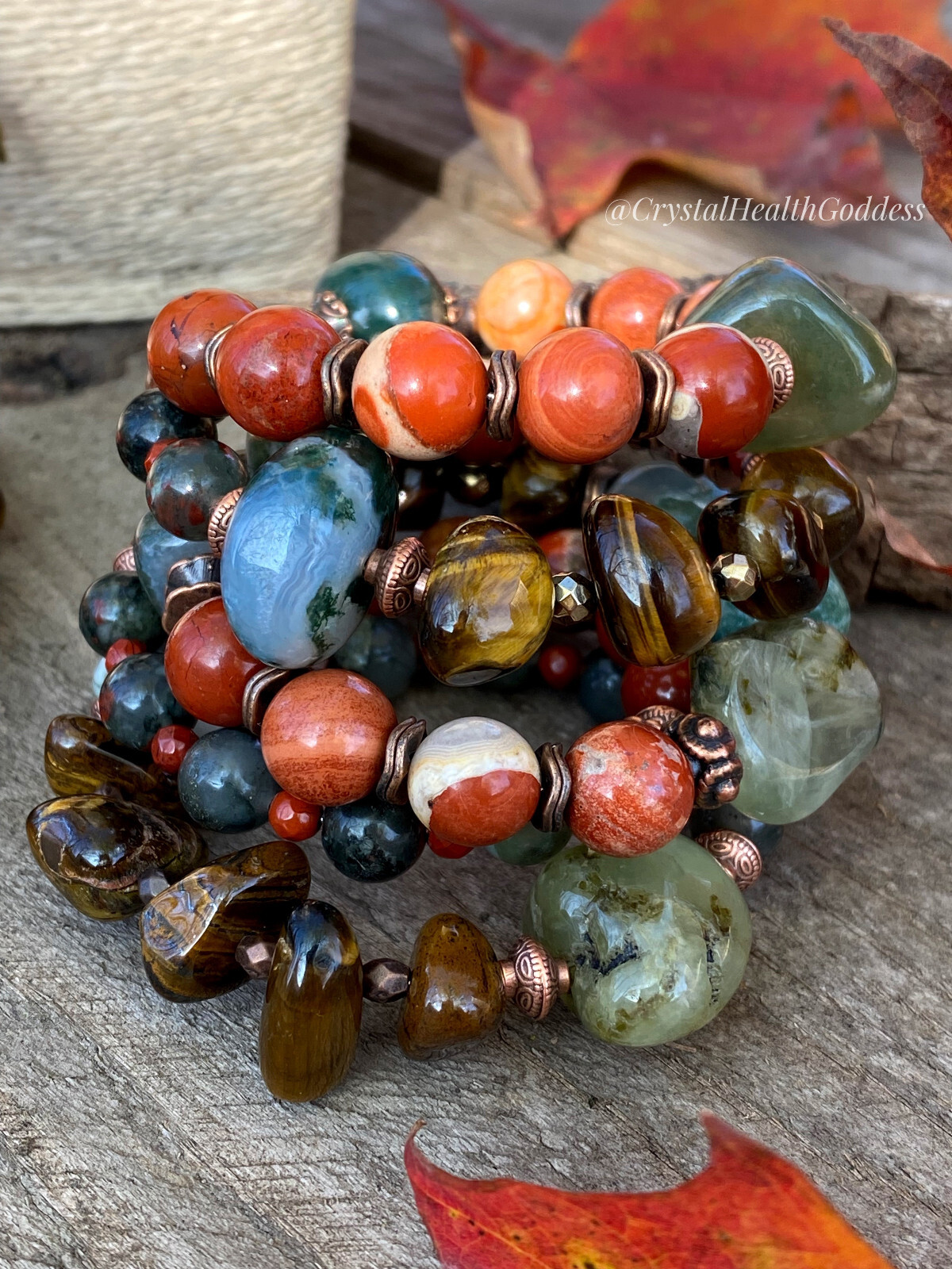 Red Autumn Multi-Gemstone Statement Jewelry Set Necklace + Bracelet + Earrings