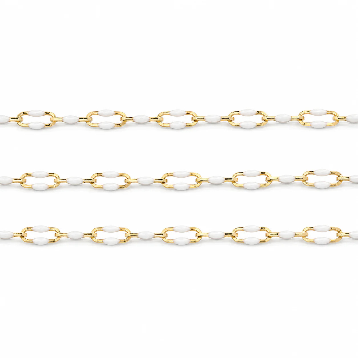 925 Sterling Silver Paper Clip Squared Wire Gold Plated Chain, BIANCO Enamel on