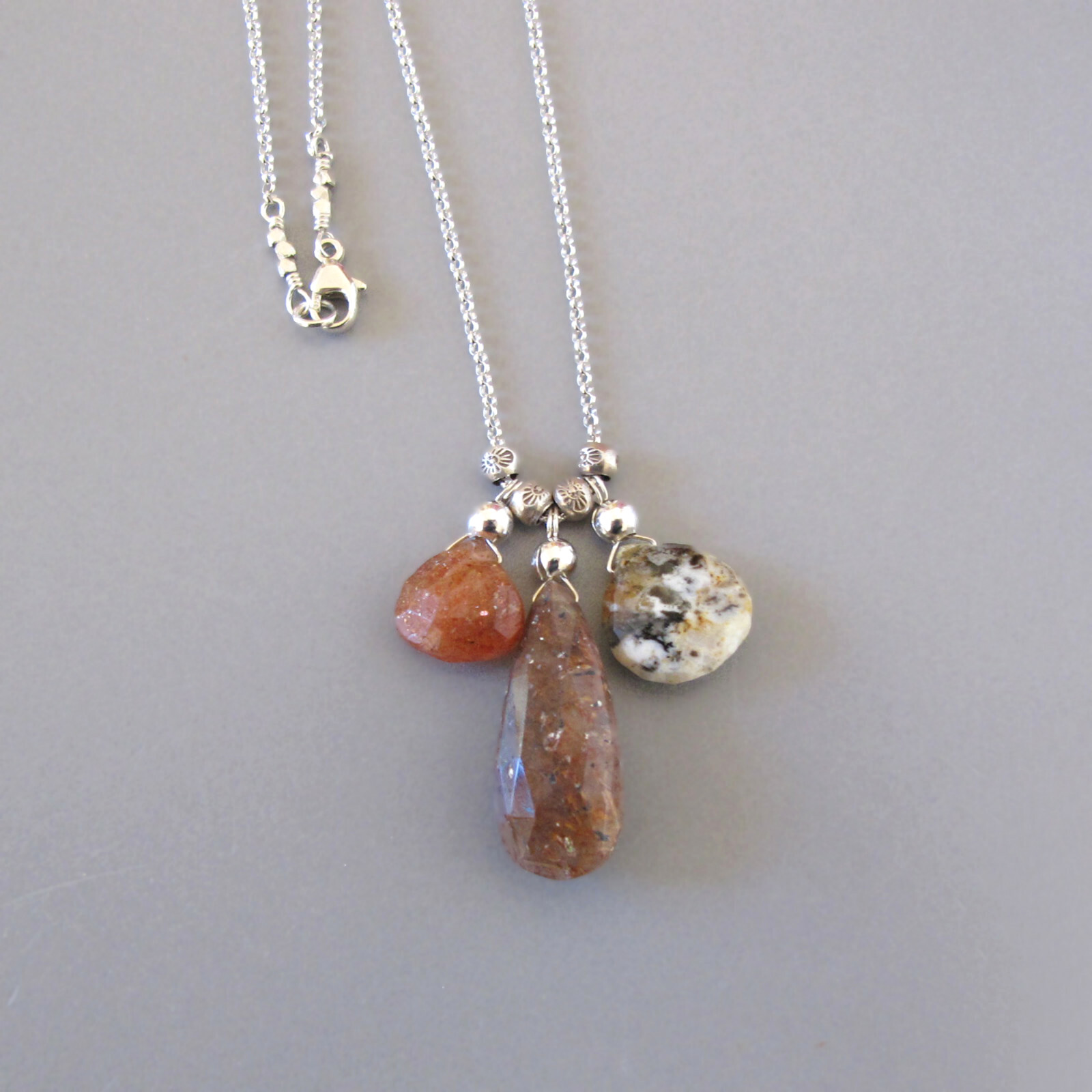 djs Sundance S Red Moss Quartz Sunstone Sunstone Sterling Silver Chain Necklace