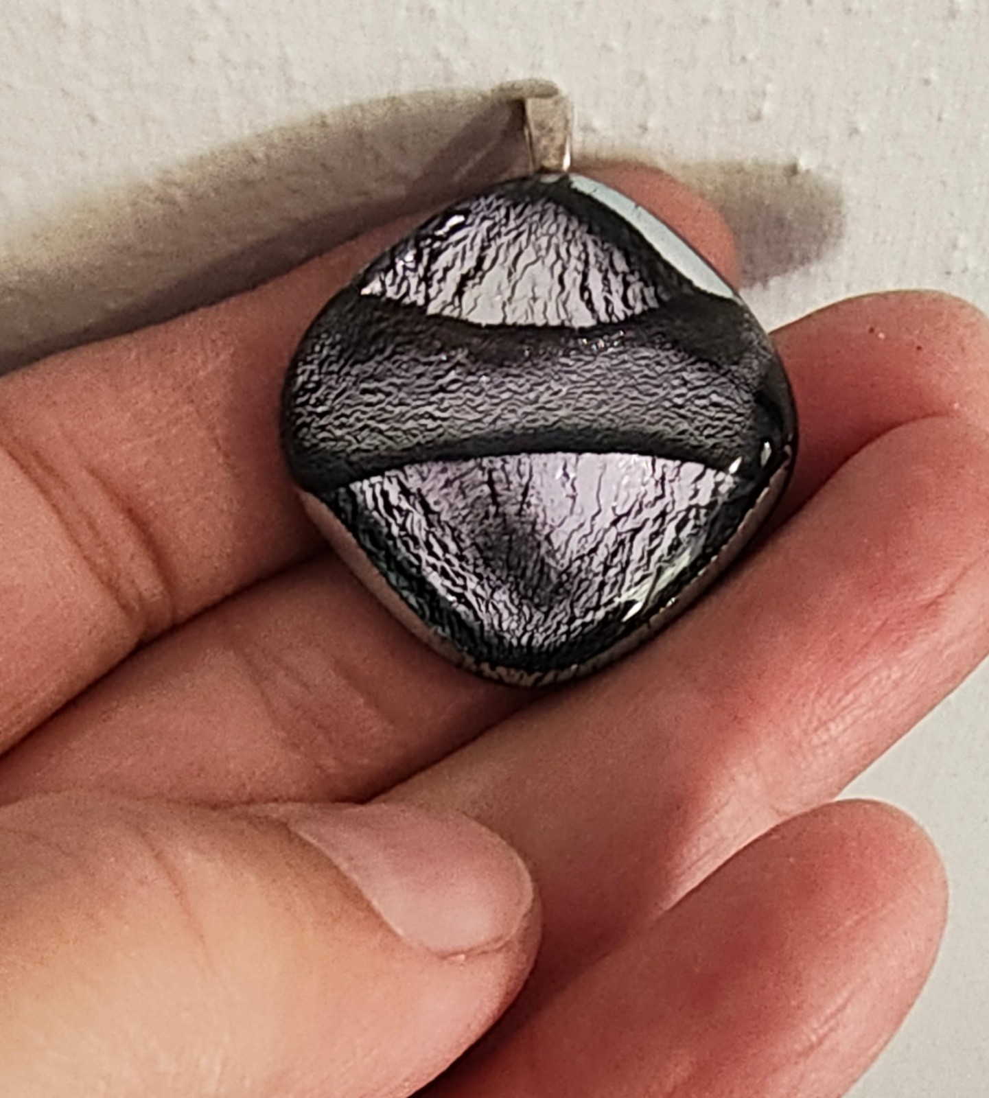 Hand Made Dichroic Glass Pendant Silver Tone Bale Purple Silver