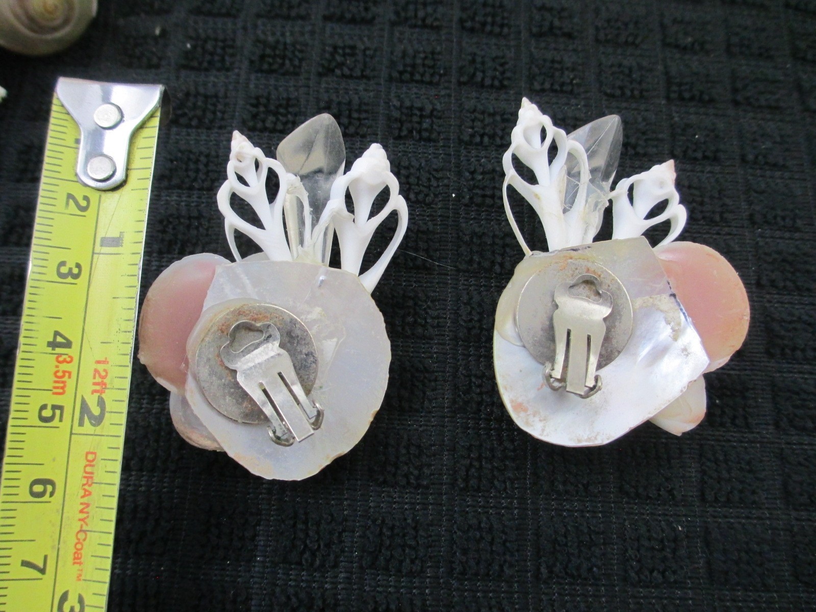 Vintage Boho Statement Necklace MOP pearlized Sea shells Lucite Earrings Set